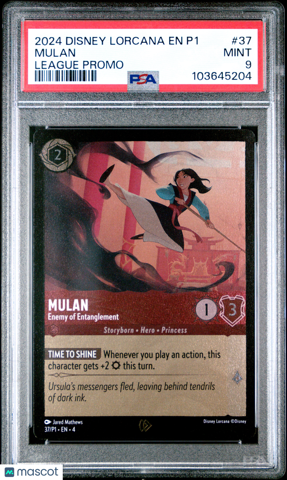 Disney Lorcana TCG Mulan #37 League Promo PSA 9 The Awesome Card Shop Disney Lorcana TCG Mulan #37 League Promo PSA 9 The Awesome Card Shop