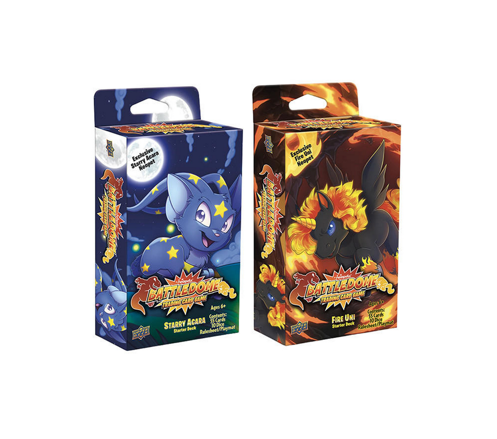 2024 Upper Deck Neopets Battledome Defenders of Neopia Fire Uni & Starry Acara Starter Deck Pair