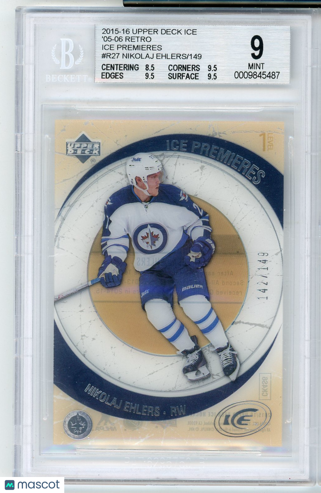 2015 Upper Deck Ice '05-06 Retro Ice Premieres Nikolaj Ehlers #R27 /149 BGS 9