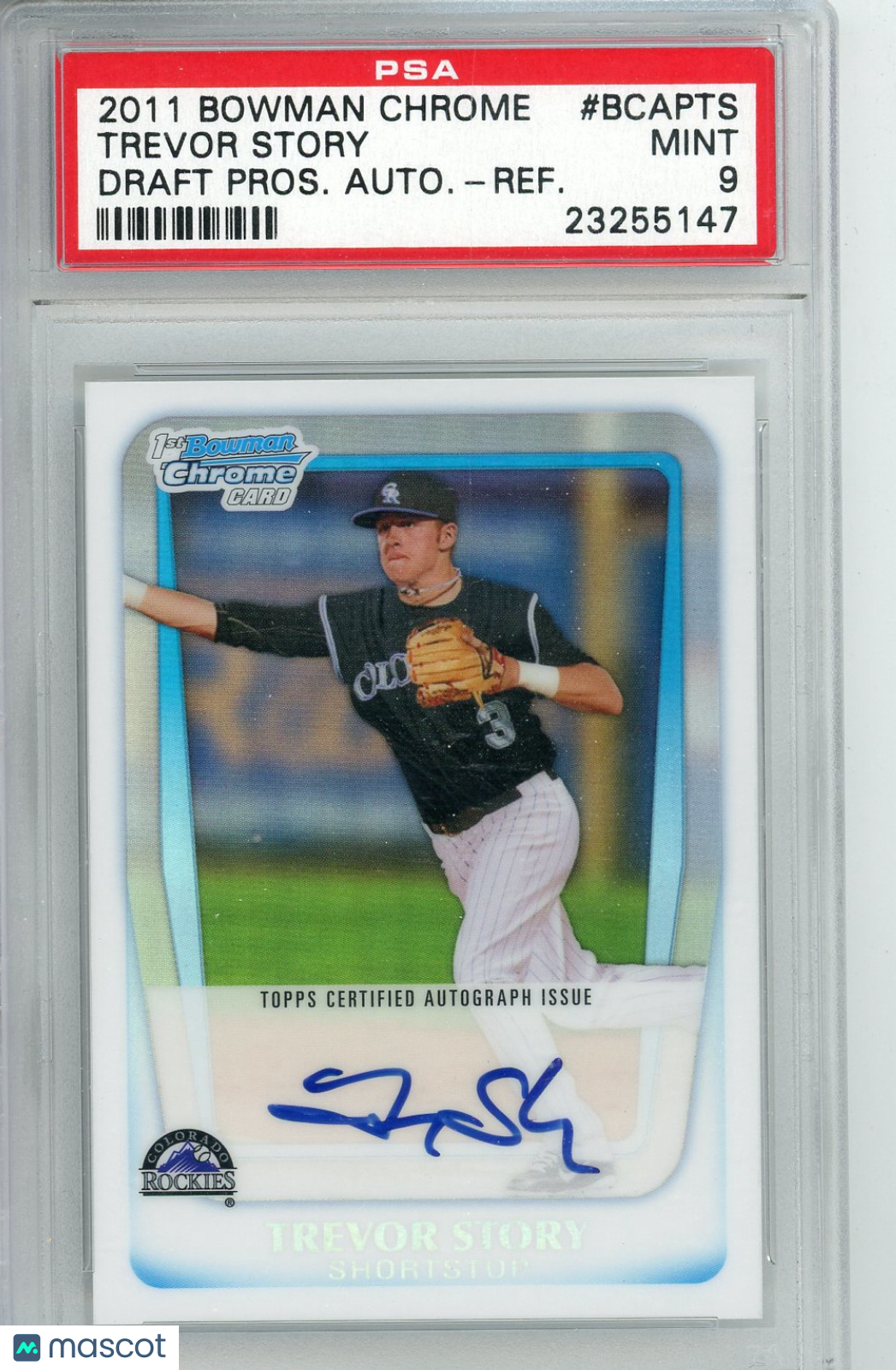 2011 Bowman Chrome Draft Prospect Autographs Trevor Story #TS PSA 9