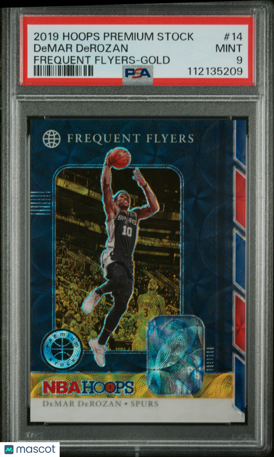 2019 Panini Hoops Premium Stock Frequent Flyers DeMar DeRozan #14 Gold PSA 9