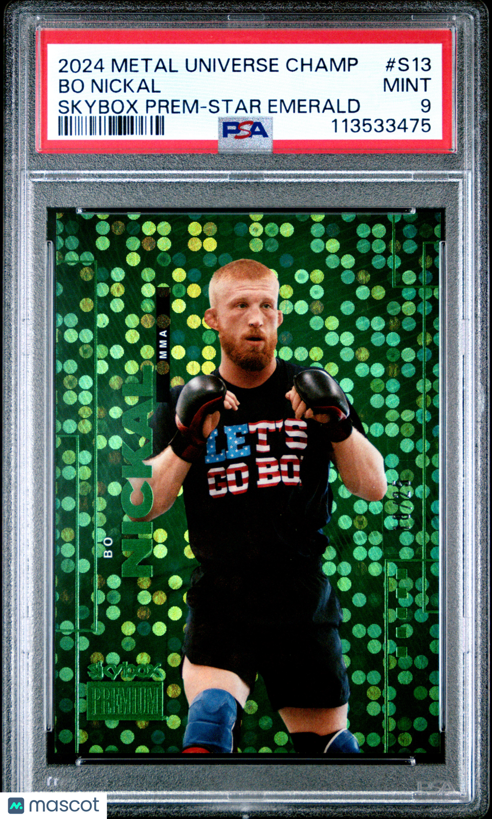 2024 Skybox Metal Universe Champions Skybox Premium Bo Nickal #S13 Star Emerald PSA 9