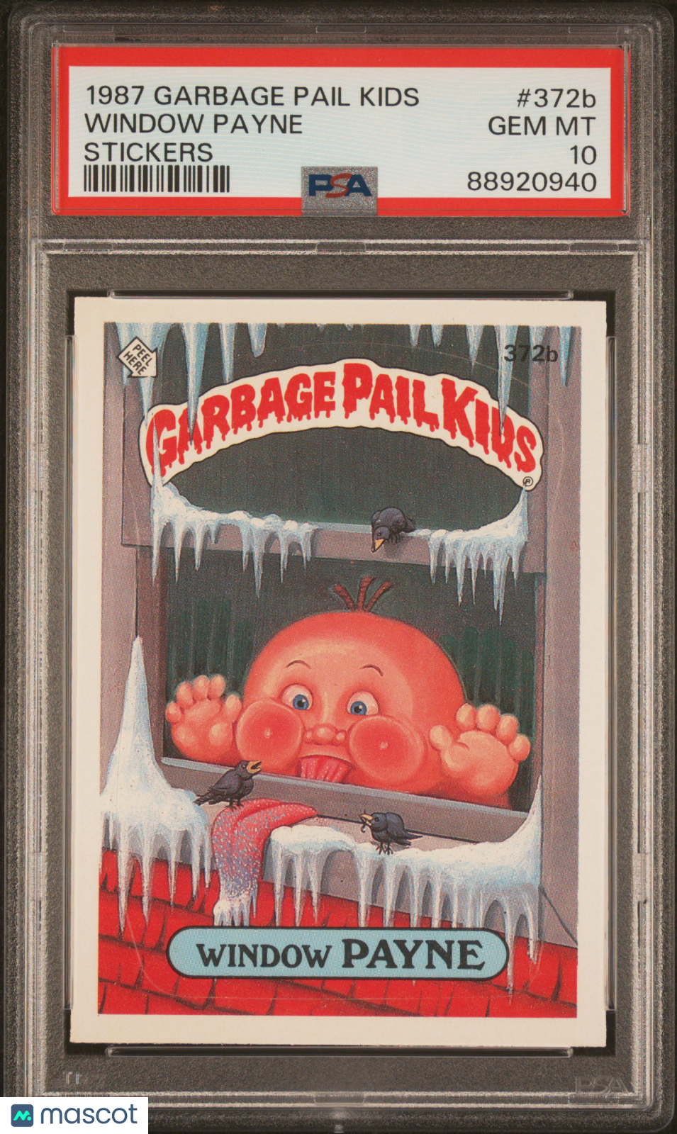 1987 Garbage Pail Kids Stickers Window Payne #372b PSA 10