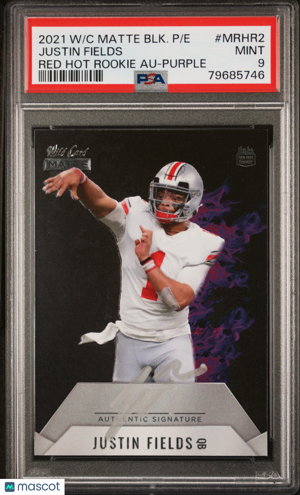 2021 Wild Card Matte Black- Red Hot RC Auto Justin Fields #MRHR2 Purple PSA 9