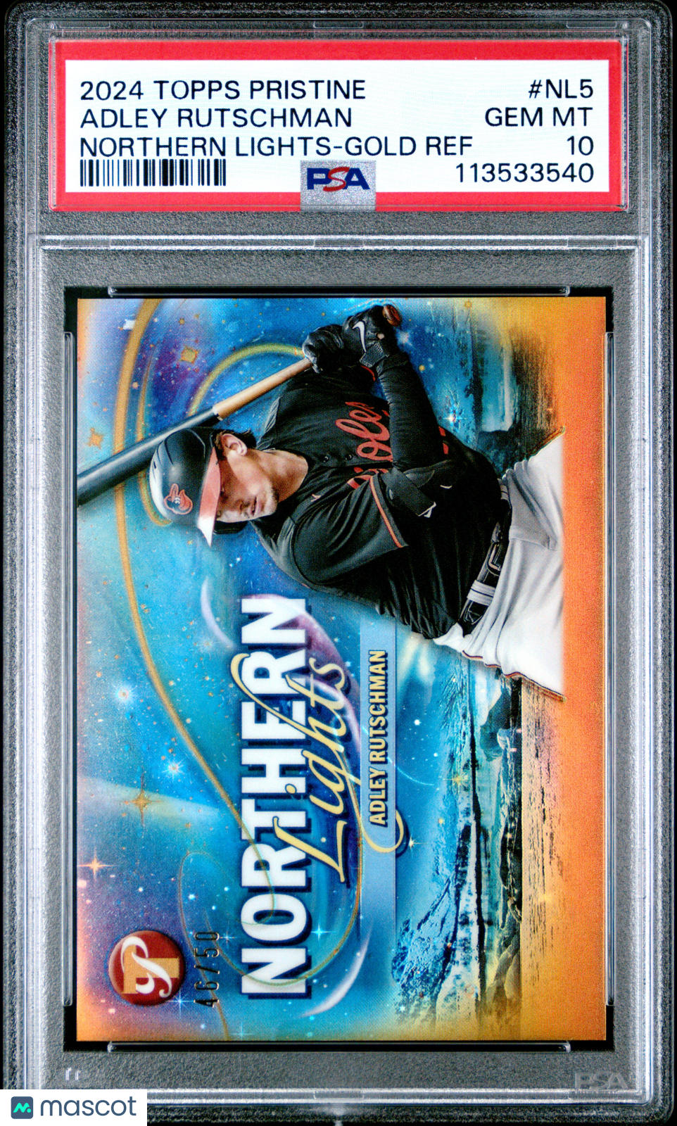 2024 Topps Pristine Northern Lights Adley Rutschman #NL5 Gold Ref 46/50 PSA 10