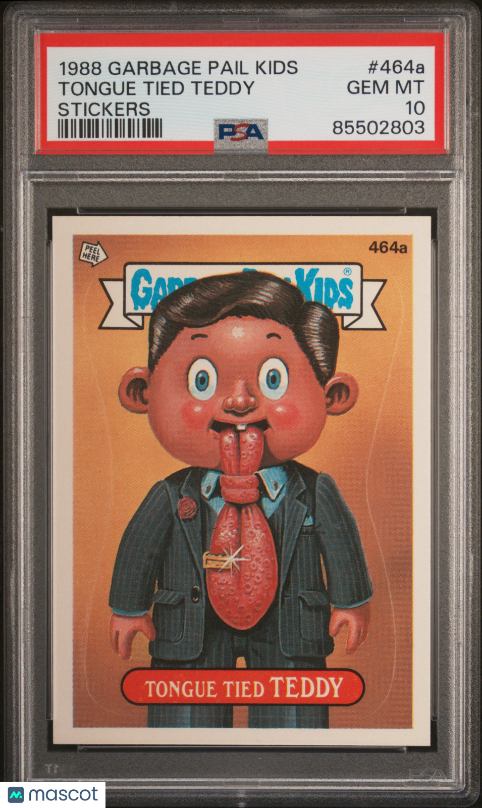 1988 Garbage Pail Kids Stickers Tongue Tied Teddy #464a PSA 10