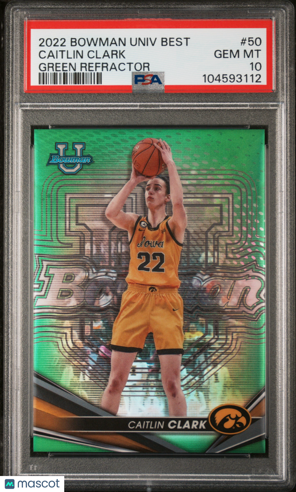 2022 Bowman University Best Caitlin Clark #50 Green Refractor PSA 10