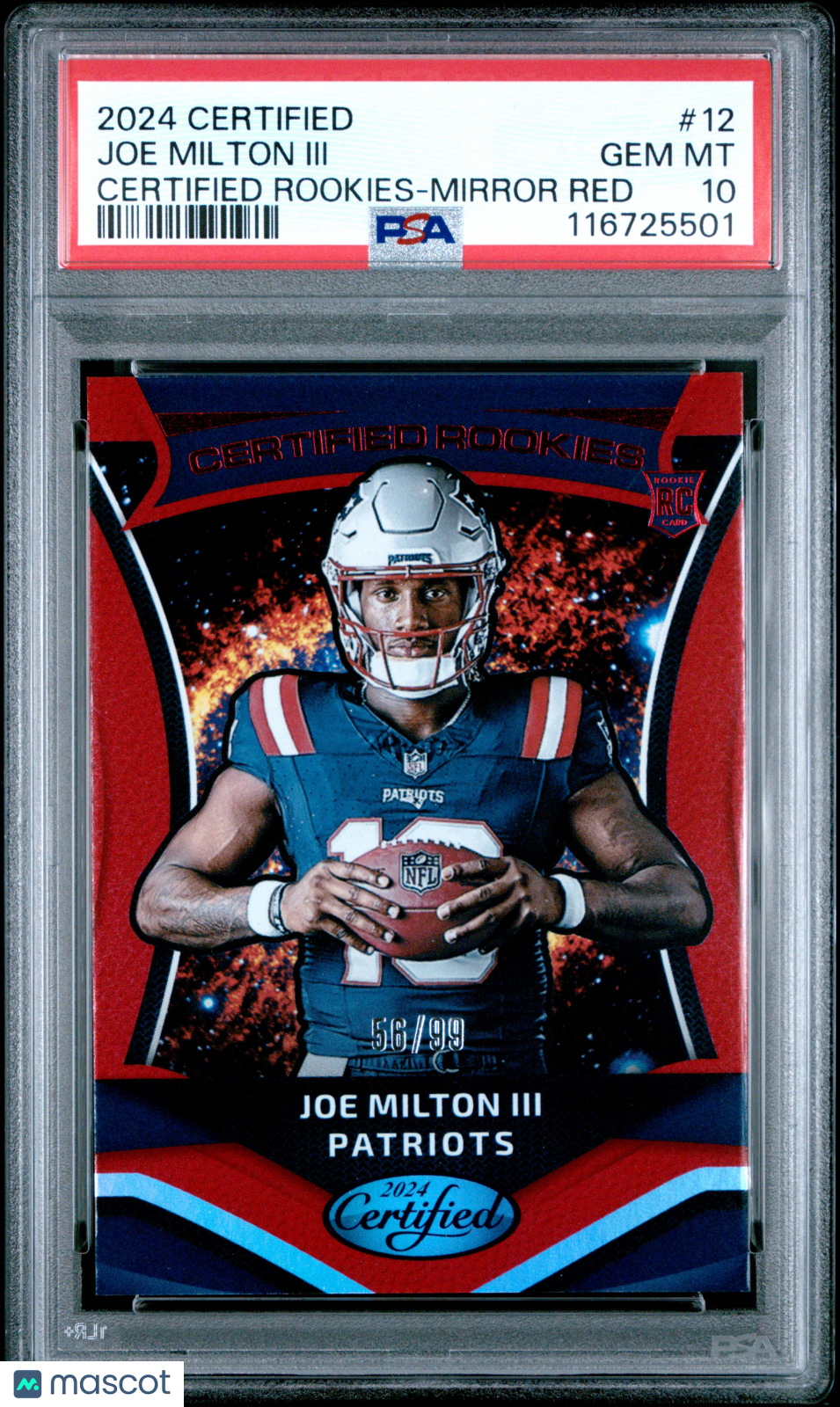 2024 Panini Certified Certified Rookies Joe Milton III #12 Red 56/99 PSA 10