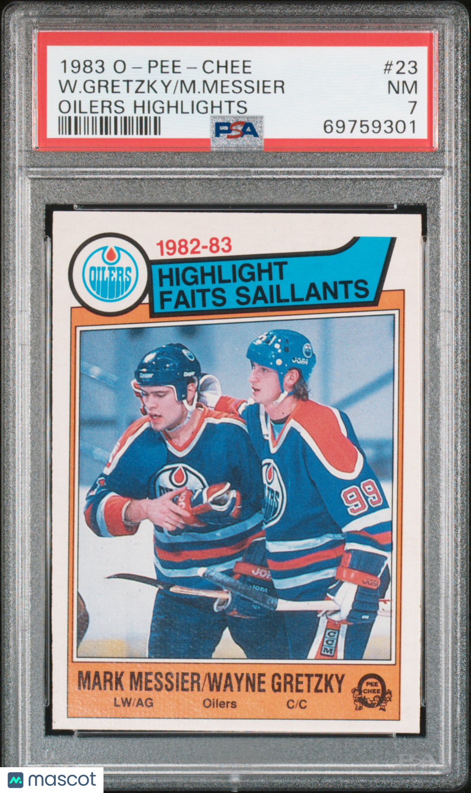 1983 O-Pee-Chee W. Gretzky M. Messier #23 Oilers Highlights PSA 7