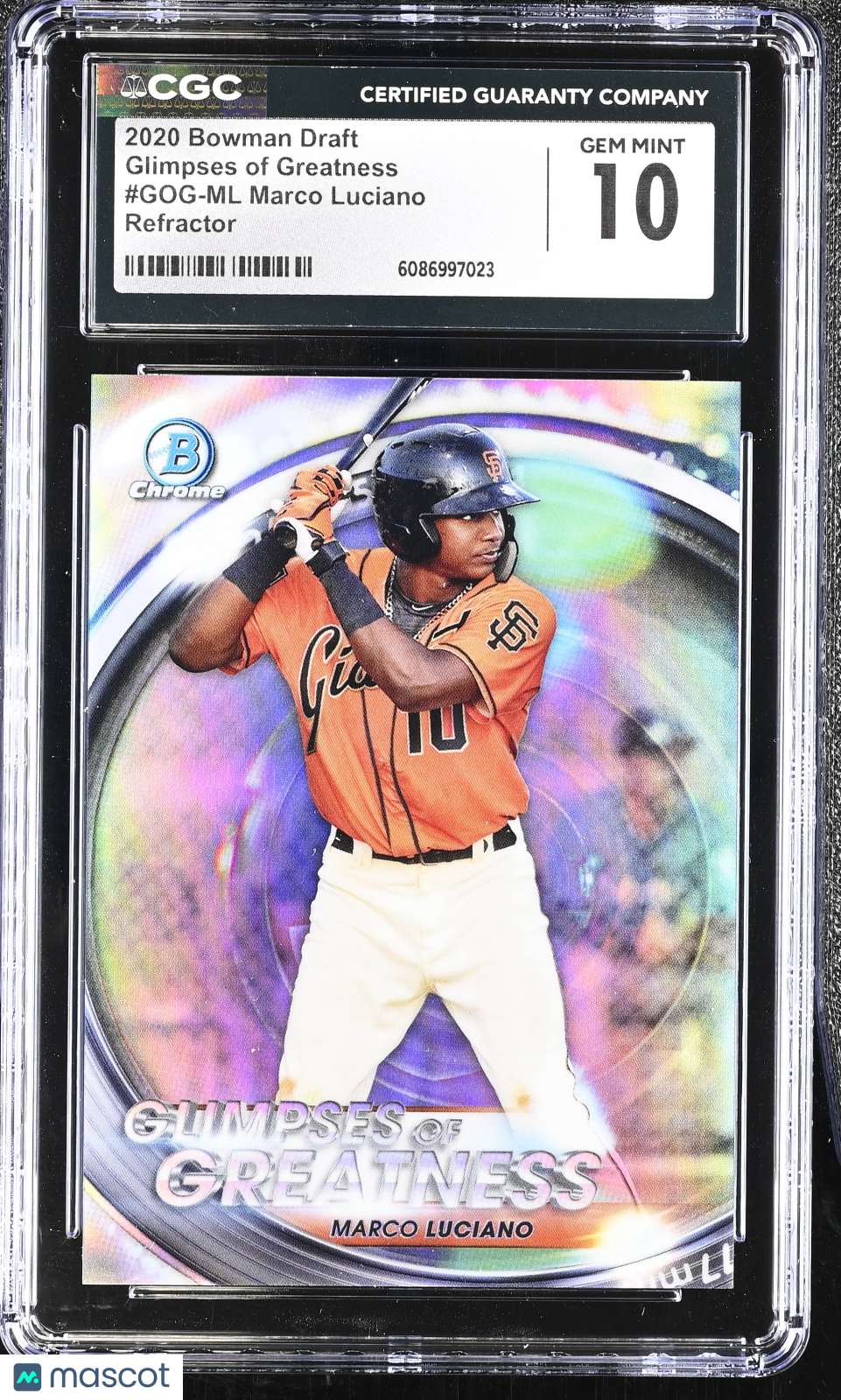 2020 Bowman Draft Marco Luciano #GOG-ML Refractor Glimpses of Greatness CGC 10