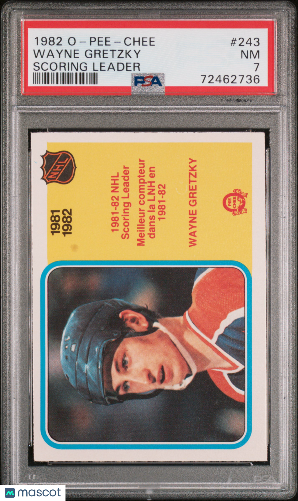 1982 O-Pee-Chee Wayne Gretzky #243 Scoring Leader PSA 7