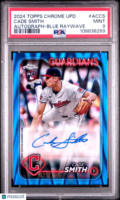 2024 Topps Chrome Update Chrome Baseball Update Series Autographs Cade Smith #ACCS Blue Raywave /150 PSA 9