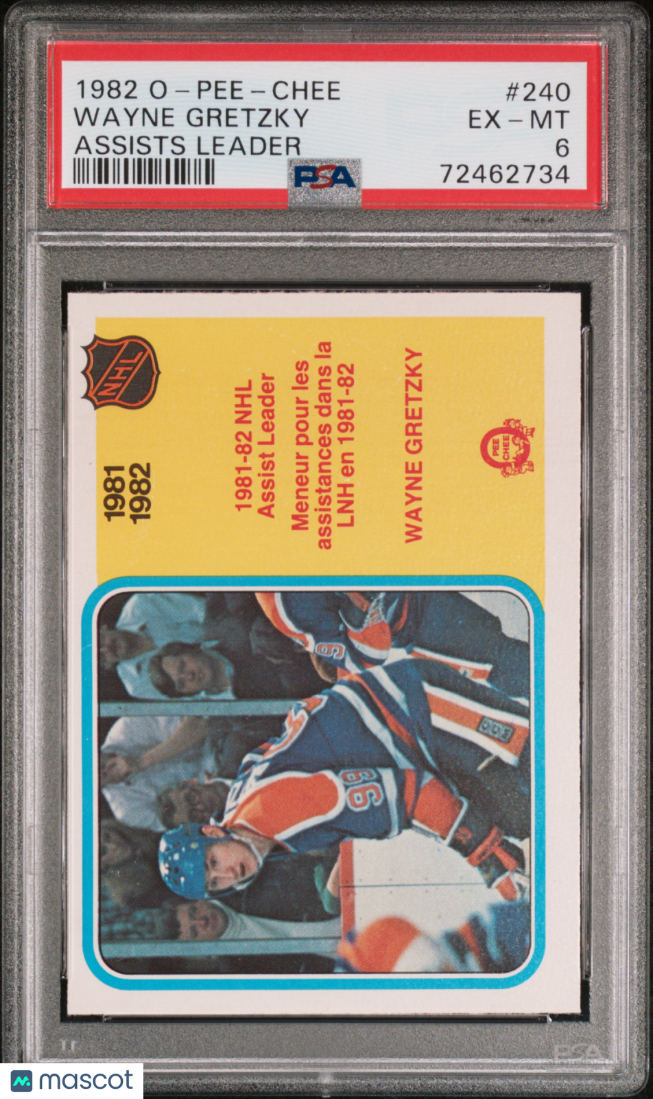 1982 O-Pee-Chee Wayne Gretzky #240 Assists Leader PSA 6