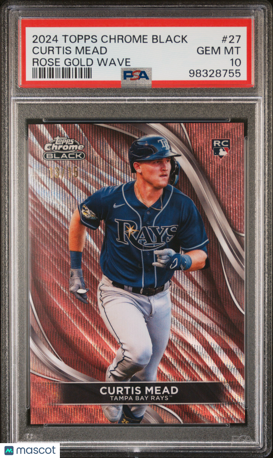 2024 Topps Chrome Black Curtis Mead #27 Rose Gold Wave 13/19 PSA 10