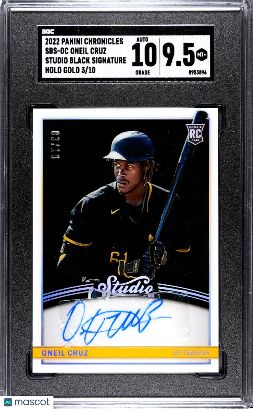 2022 Panini Chronicles Oneil Cruz #SBS-OC Studio SIG. Holo Gold SGC 9.5 Auto 10