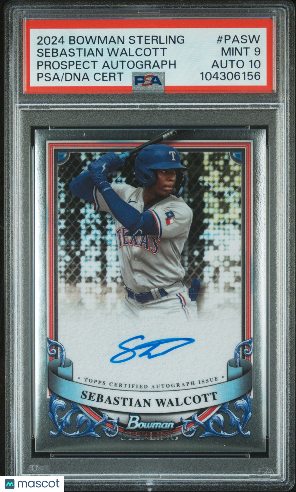 2024 Bowman Sterling Prospect Autographs Sebastian Walcott #PASW PSA 9