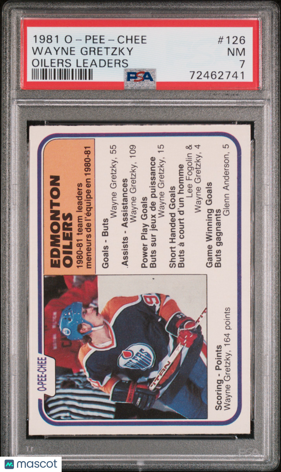 1981 O-Pee-Chee Wayne Gretzky #126 Oilers Leaders PSA 7
