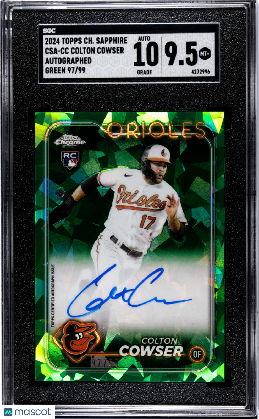 2024 Topps Chrome Sapphire Colton Cowser #CSA-CC Autograph Green SGC 9.5 Auto 10