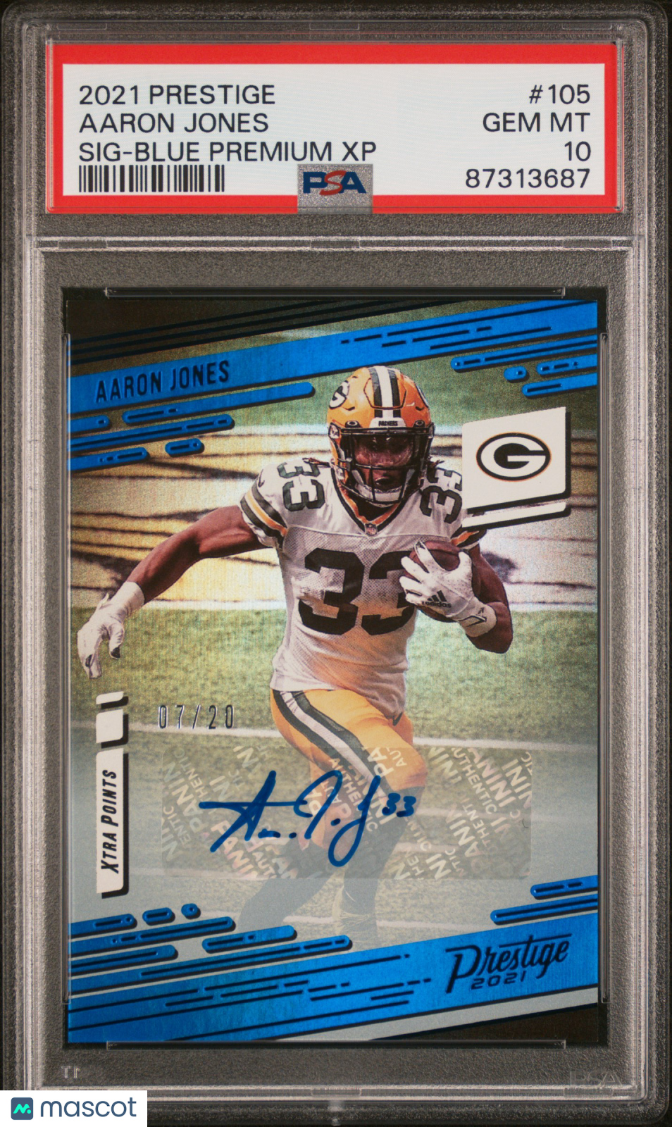 2021 Panini Prestige Aaron Jones #105 SIG Blue Premium XP 07/20 PSA 10