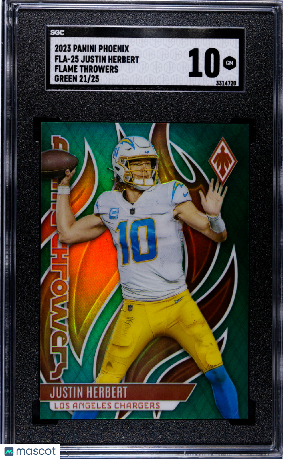2023 Panini Phoenix Justin Herbert #FLA-25 Flame Throwers Green SGC 10
