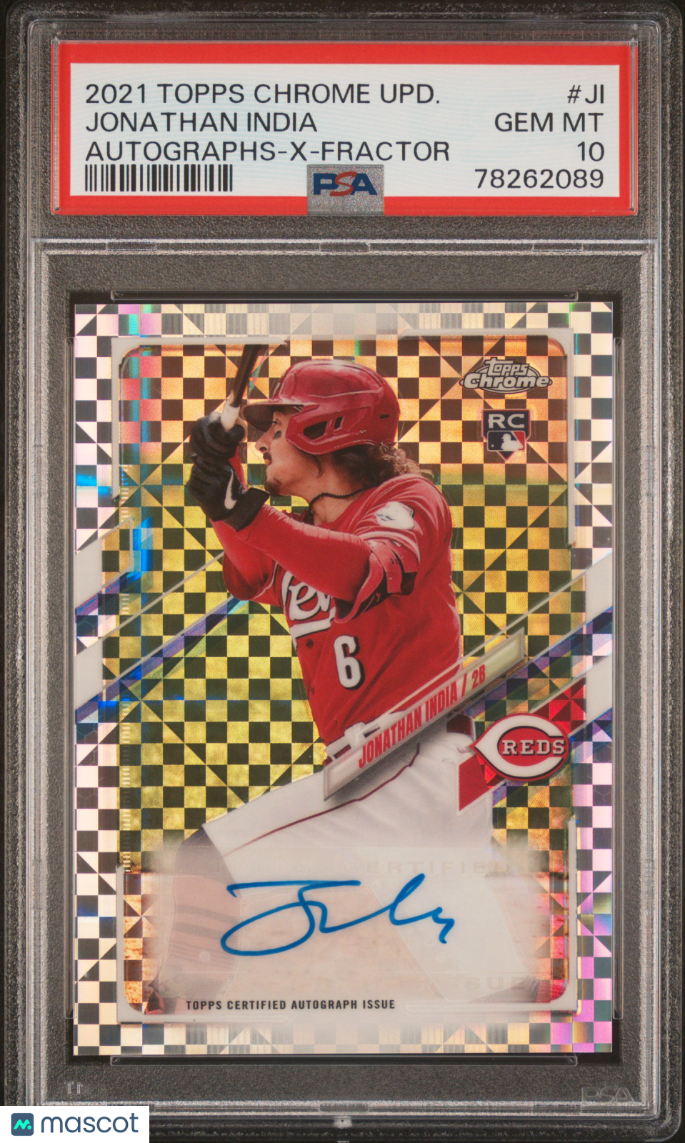 2021 Topps Chrome Update Autographs Jonathan India #JI X Fractor PSA 10