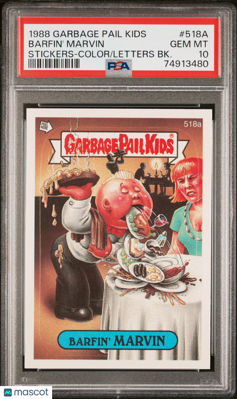 1988 Garbage Pail Kids Stickers Barfin' Marvin #518a PSA 10