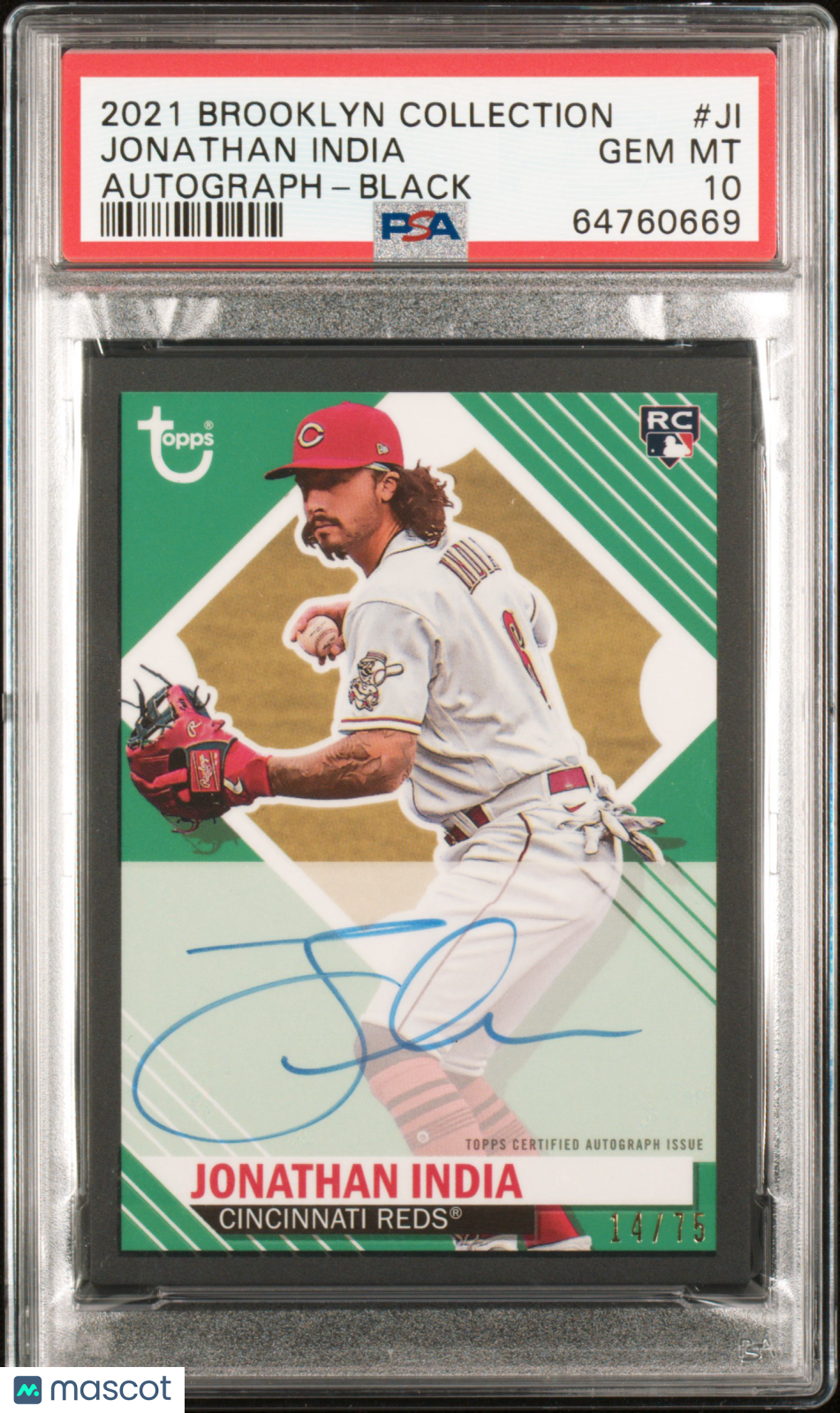 2021 Topps Brooklyn Collection Autograph Jonathan India #JI Black 14/75 PSA 10