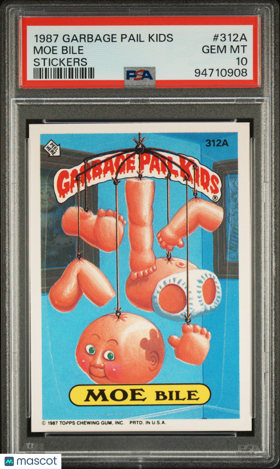 1987 Garbage Pail Kids Stickers Moe Bile #312A PSA 10