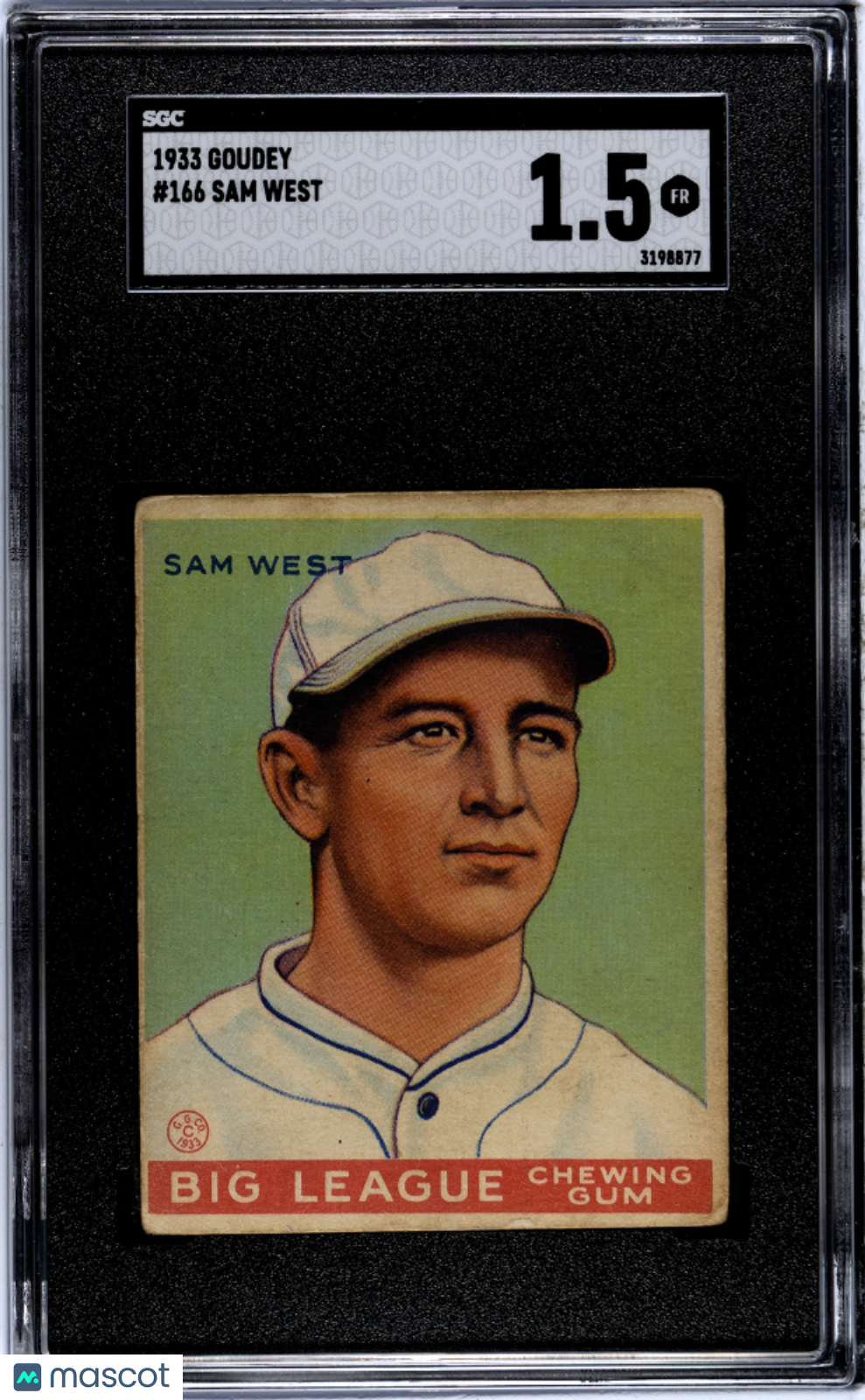 1933 Goudey Sam West #166 SGC 1.5