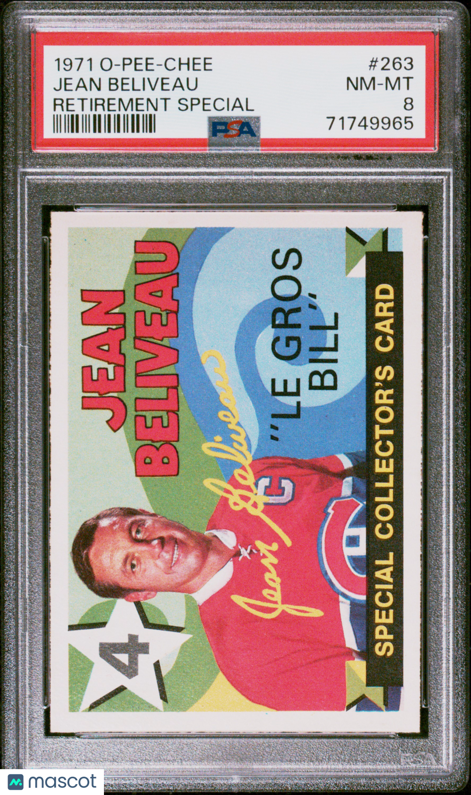 1971 O-Pee-Chee Jean Beliveau #263 Retirement Special PSA 8