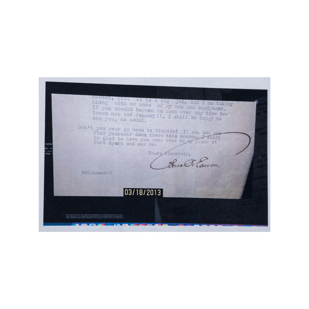 Thomas Edison Framed Signed Framed Document 38x35