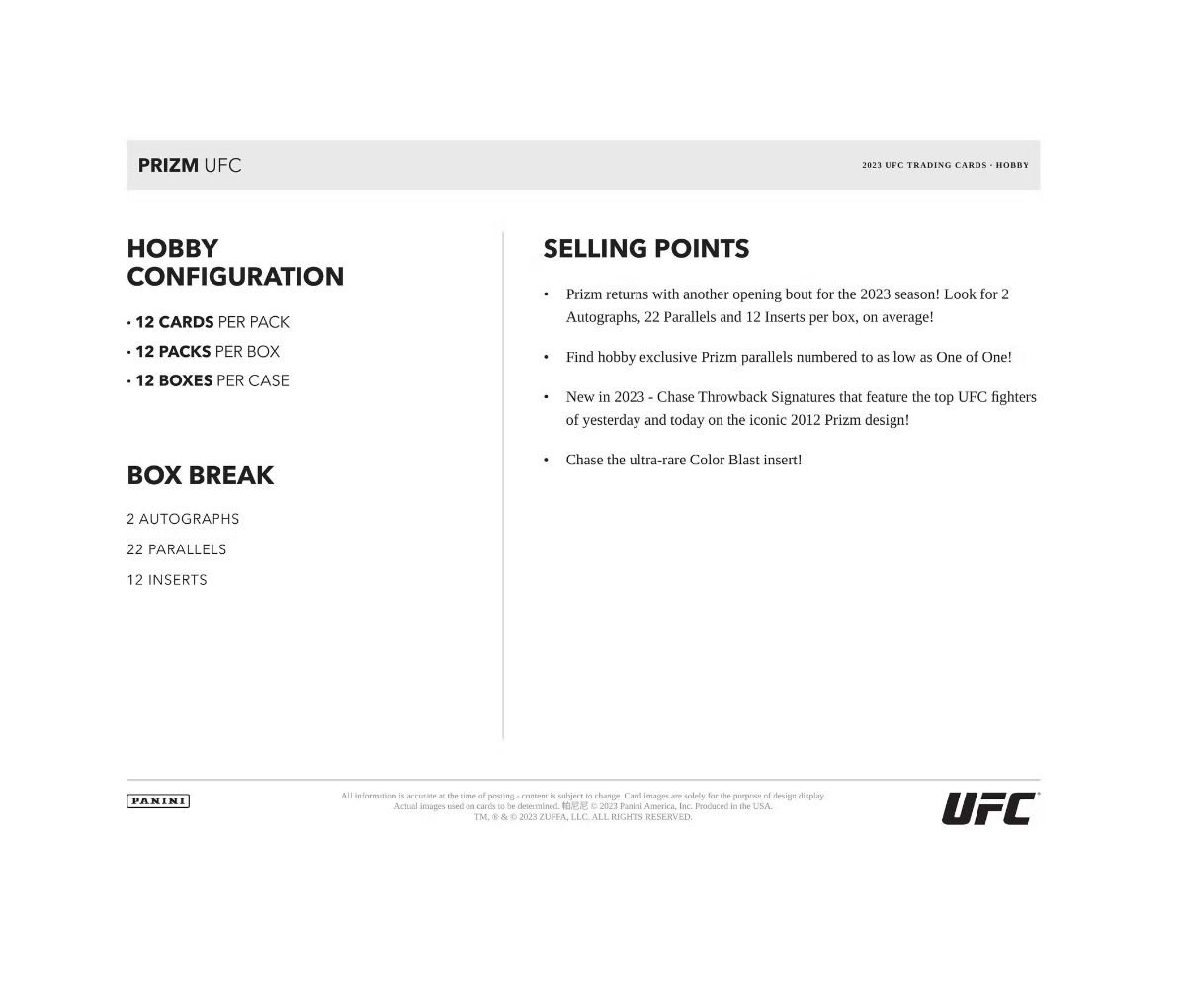 2023 Panini Prizm UFC Hobby Box