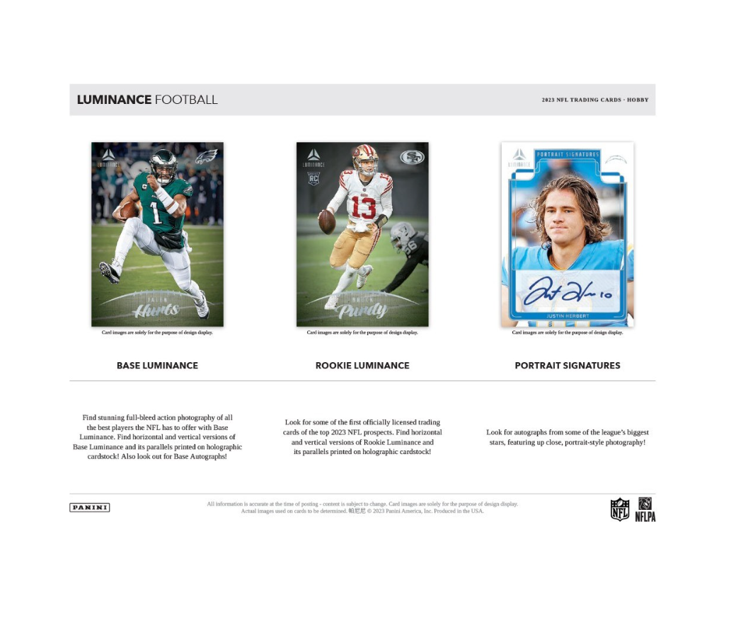 holographic football cards 2023 Panini Luminance Hobby Box