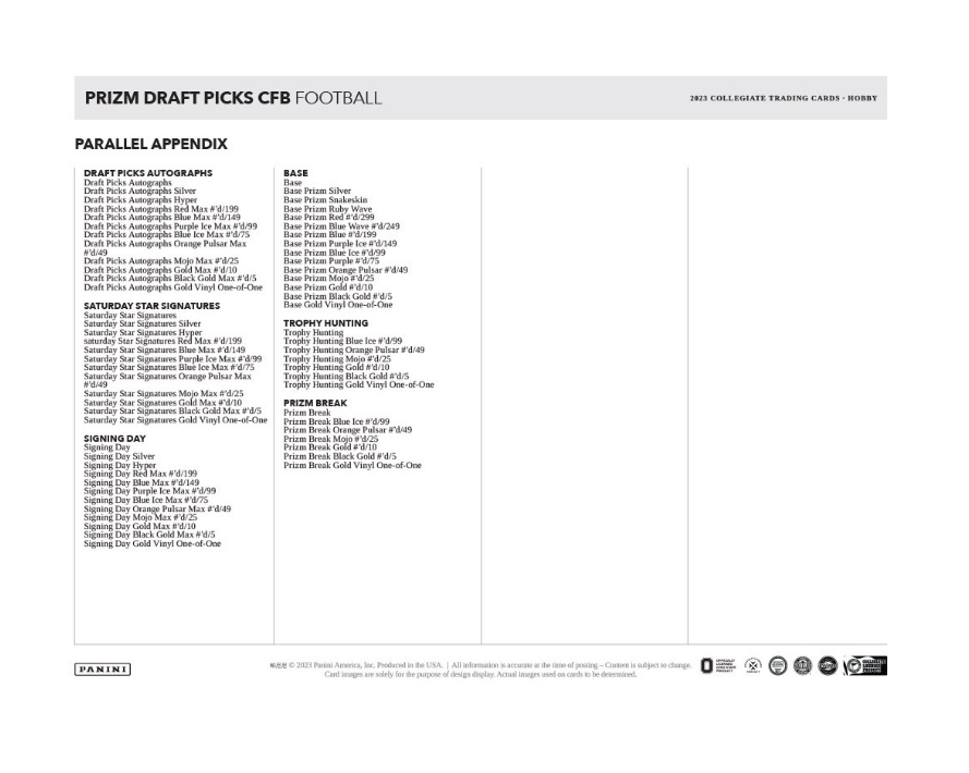 2023 Panini Prizm Draft Picks Collegiate Football Hobby Box