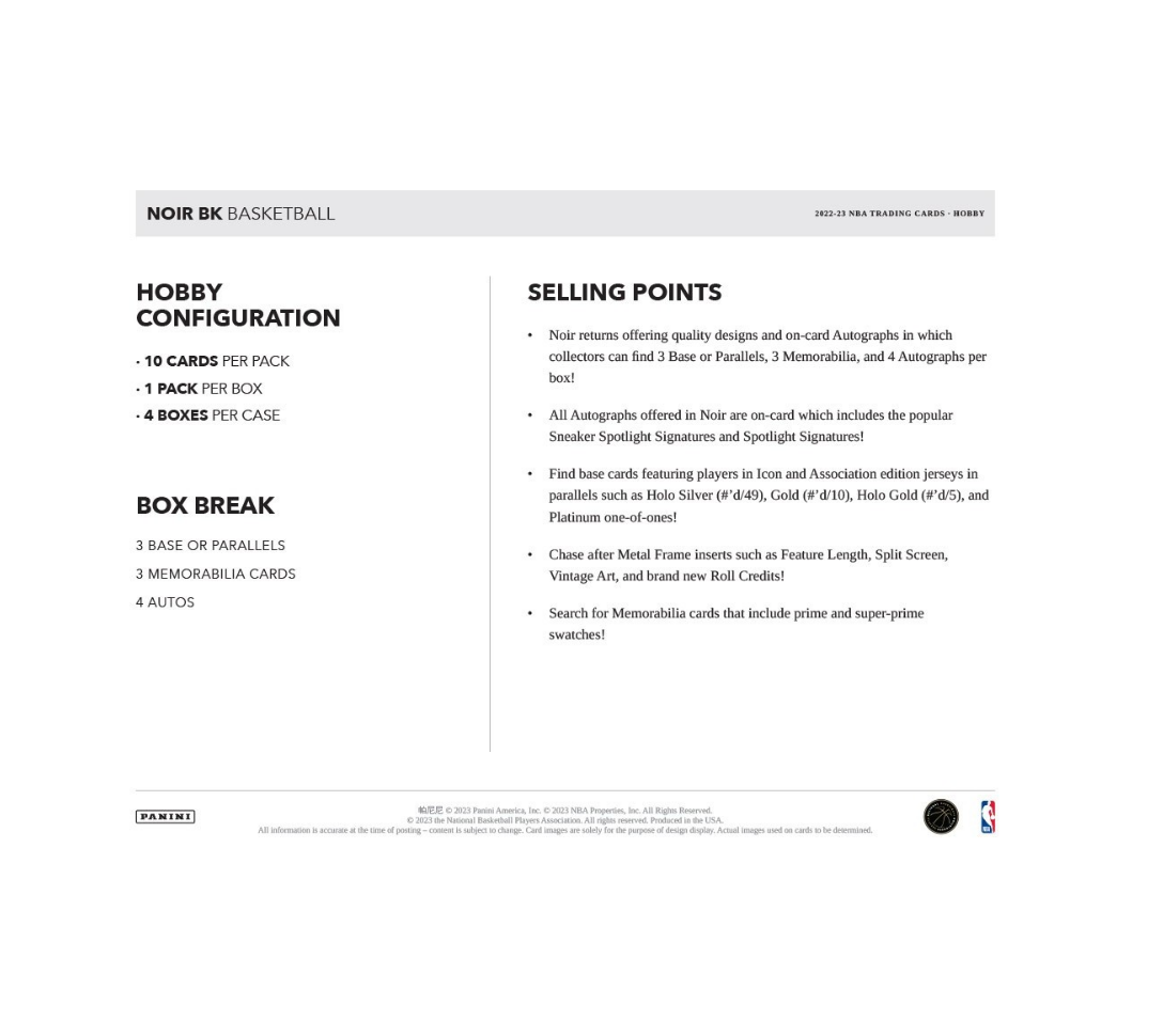 2022/23 Panini Noir Basketball Hobby 4 Box Case
