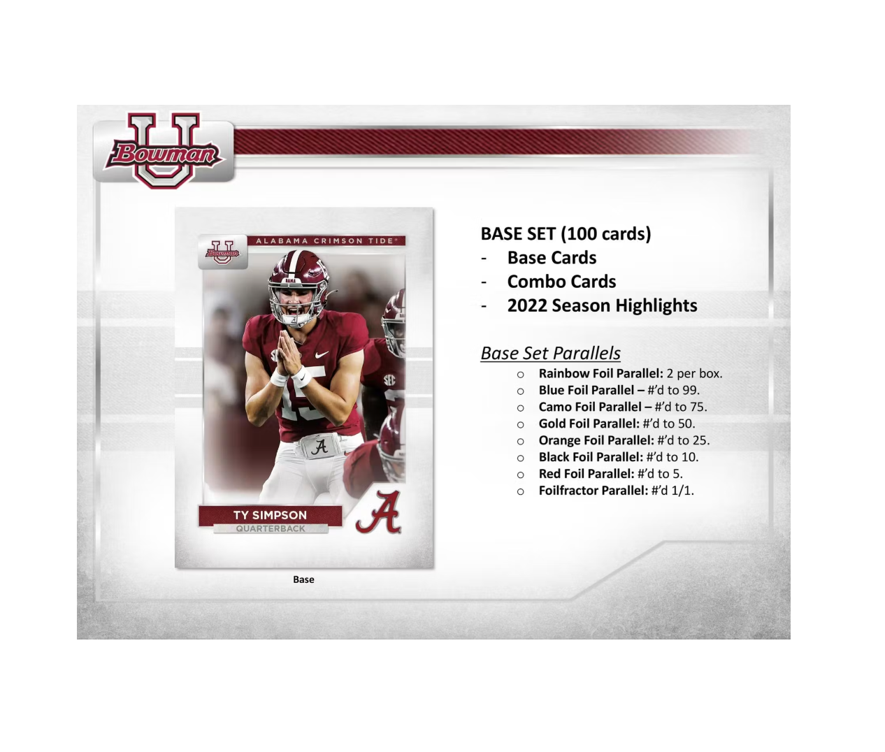 2022/23 Bowman University Alabama Football Hobby Box