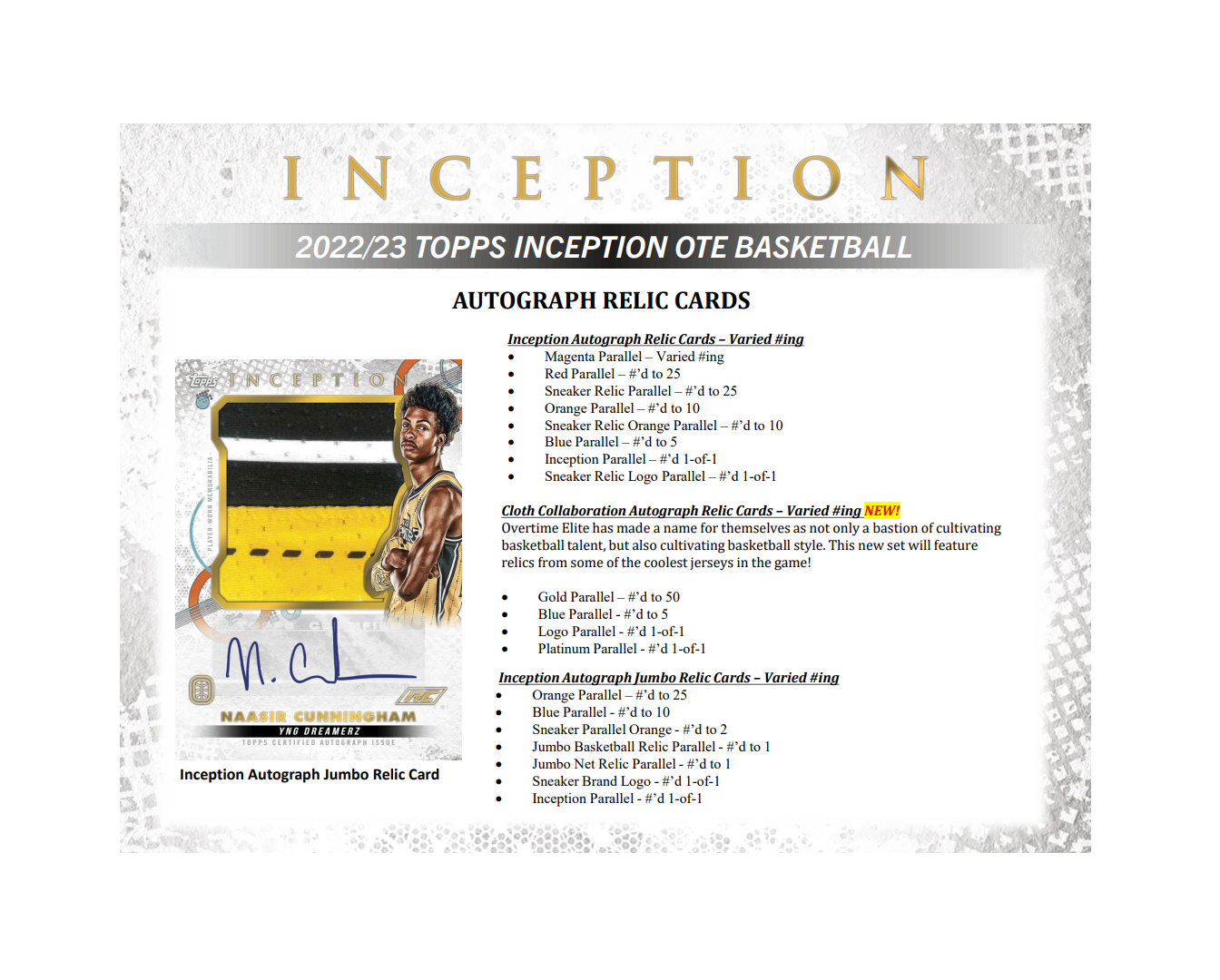 2022/23 Topps Inception OTE Overtime Elite Basketball Hobby 16 Box Case