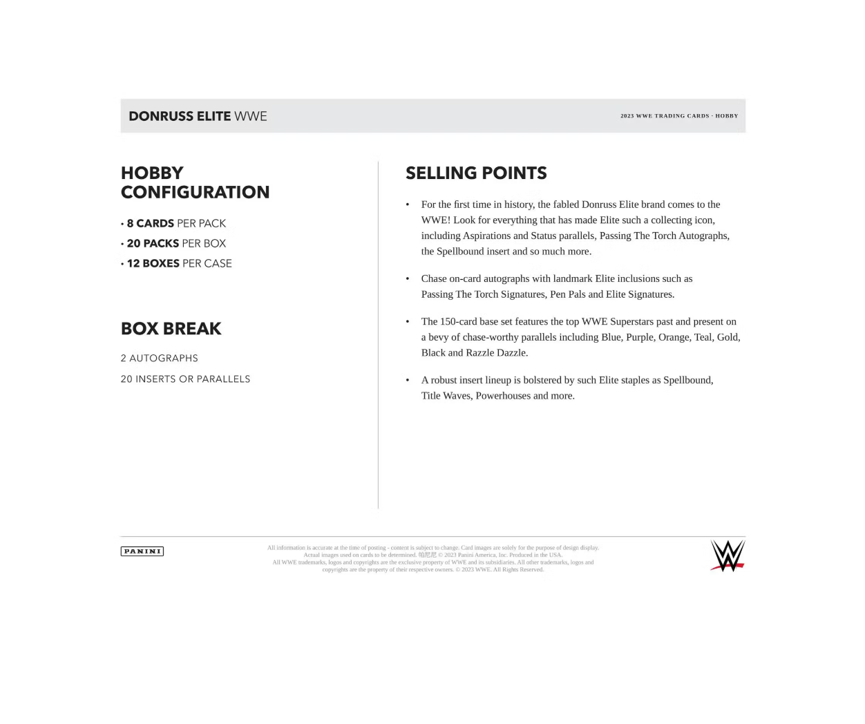 2023 Panini Donruss Elite WWE Wrestling Hobby 12-Box Case