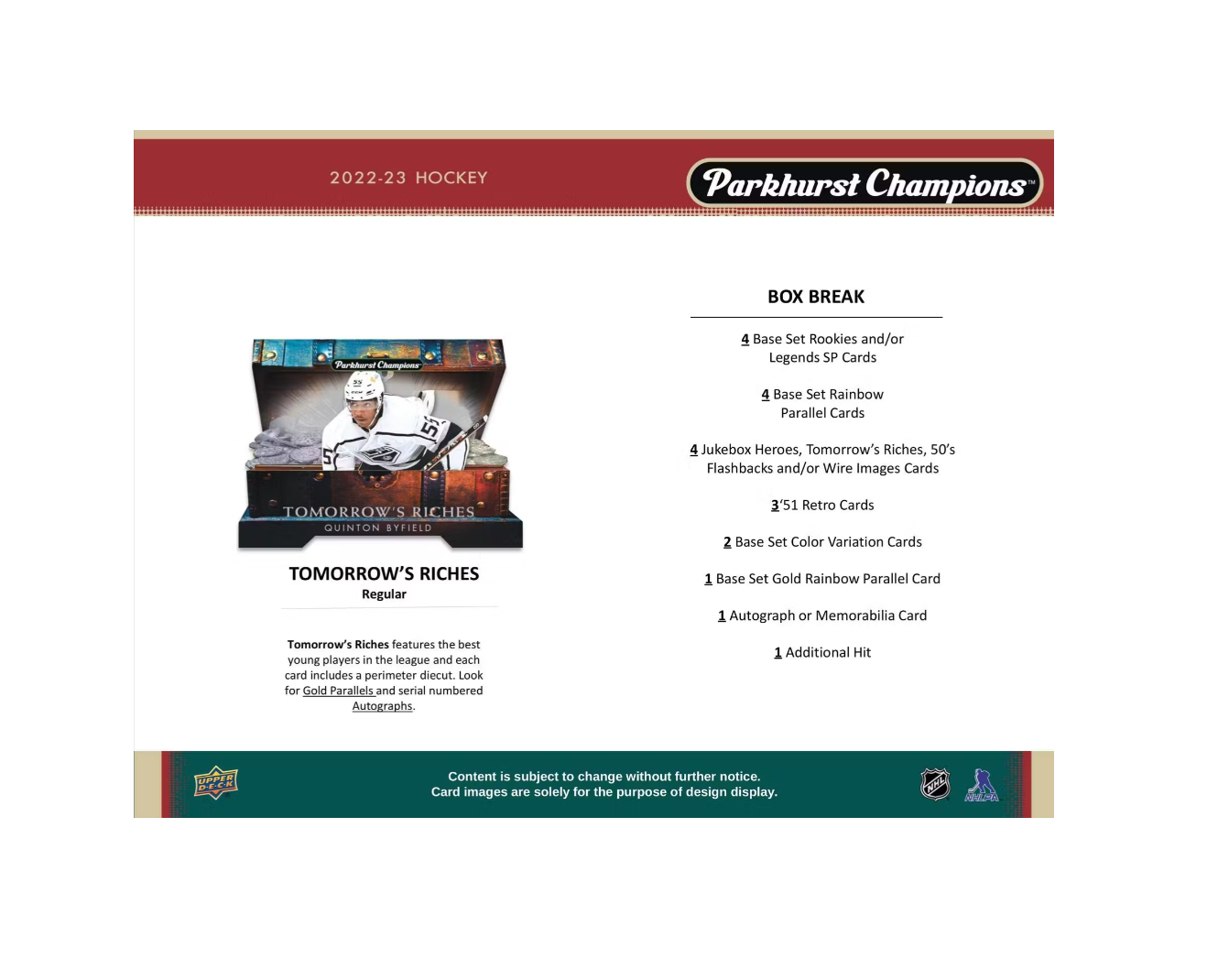 2022-23 Upper Deck Parkhurst Champions Hockey Hobby 12-Box Case