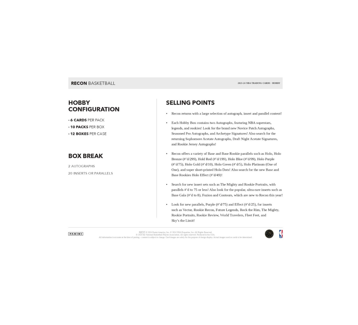 2023-24 Panini Recon Basketball Hobby 12-Box Case